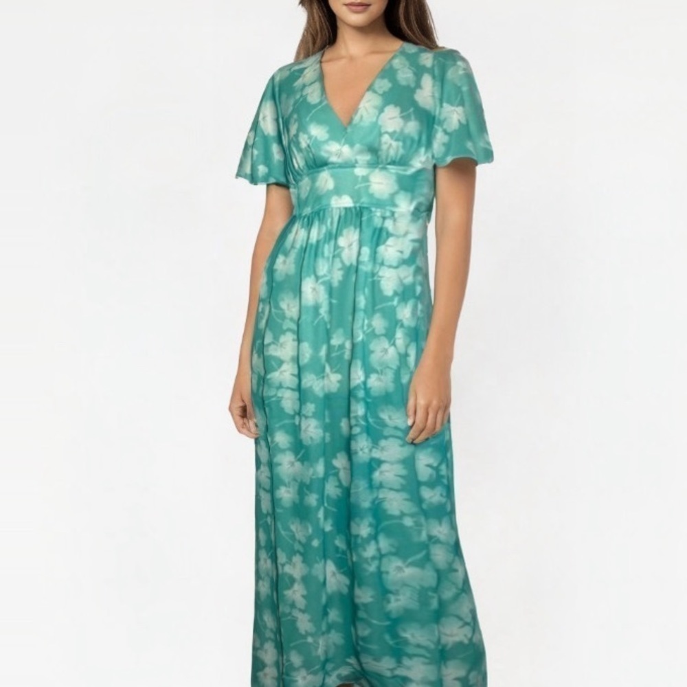 Vintage Teal Floral Maxi Dress